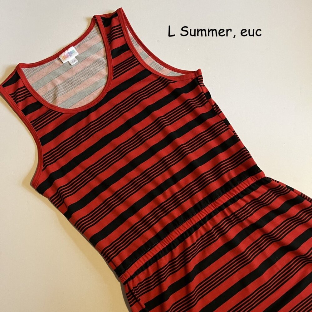 Large Lularoe Summer tank dress, red with black stripes